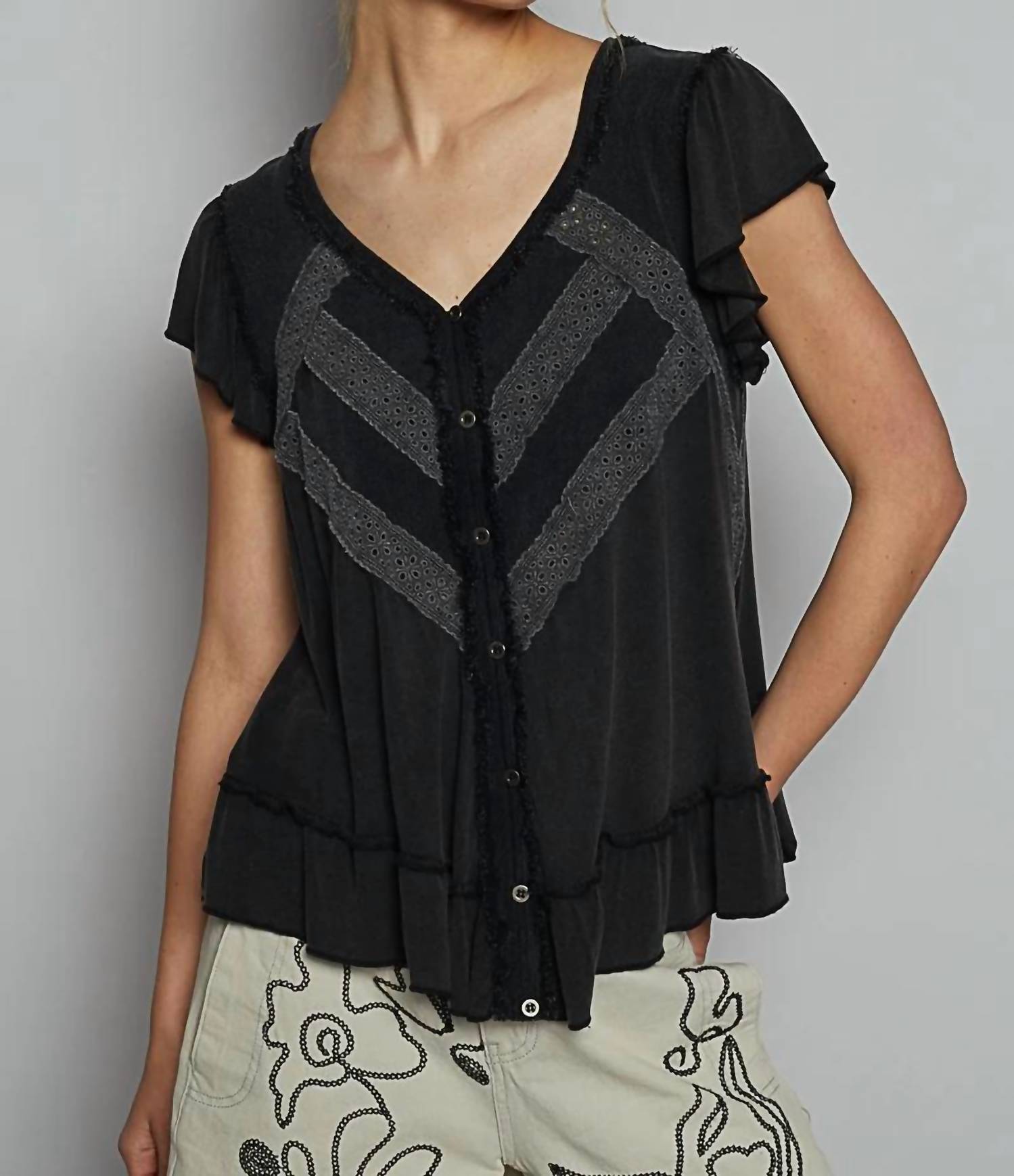 Pol - Ruffle With Trim Detail Top