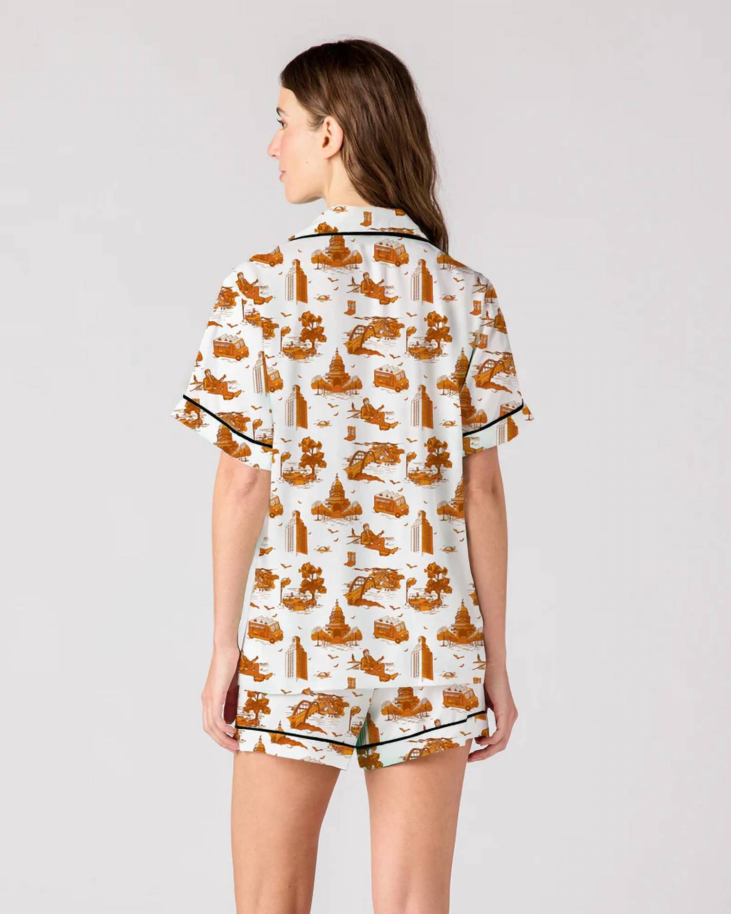 KATIE KIME Austin Toile Pajama Shorts Set in burnt orange - women's intimate - alternate view