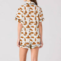 KATIE KIME Austin Toile Pajama Shorts Set in burnt orange - women's intimate - detail view