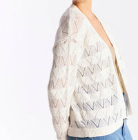 Wispr Chevron Stitch Cardigan in ivory - women's cardigan - alternate view