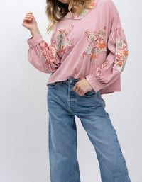 Blue Velvet - Patchwork Balloon Sleeve Top