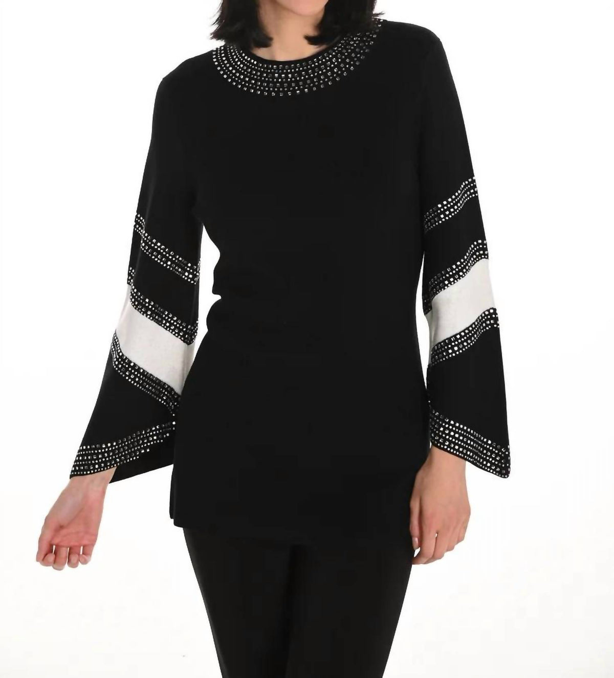 Frank Lyman - Jasna Jeweled Stripe Pullover Sweater