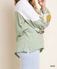 Umgee - Leaf Puff Sleeve Colorblock Top