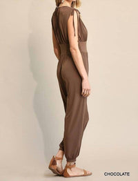 Bns - Ruched Drawstring Detail Jogger Jumpsuit With Pockets