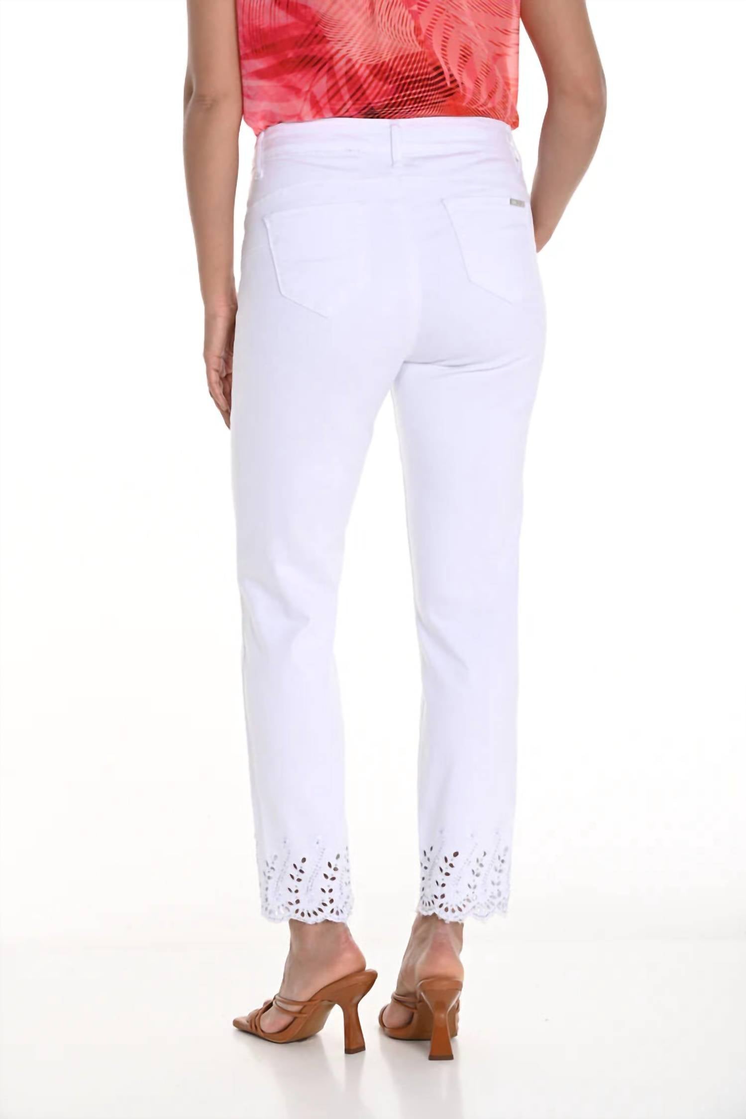 Frank Lyman Onike Embellished Embroidered And Cut Out Hem Pants in off white - women's pants - alternate view