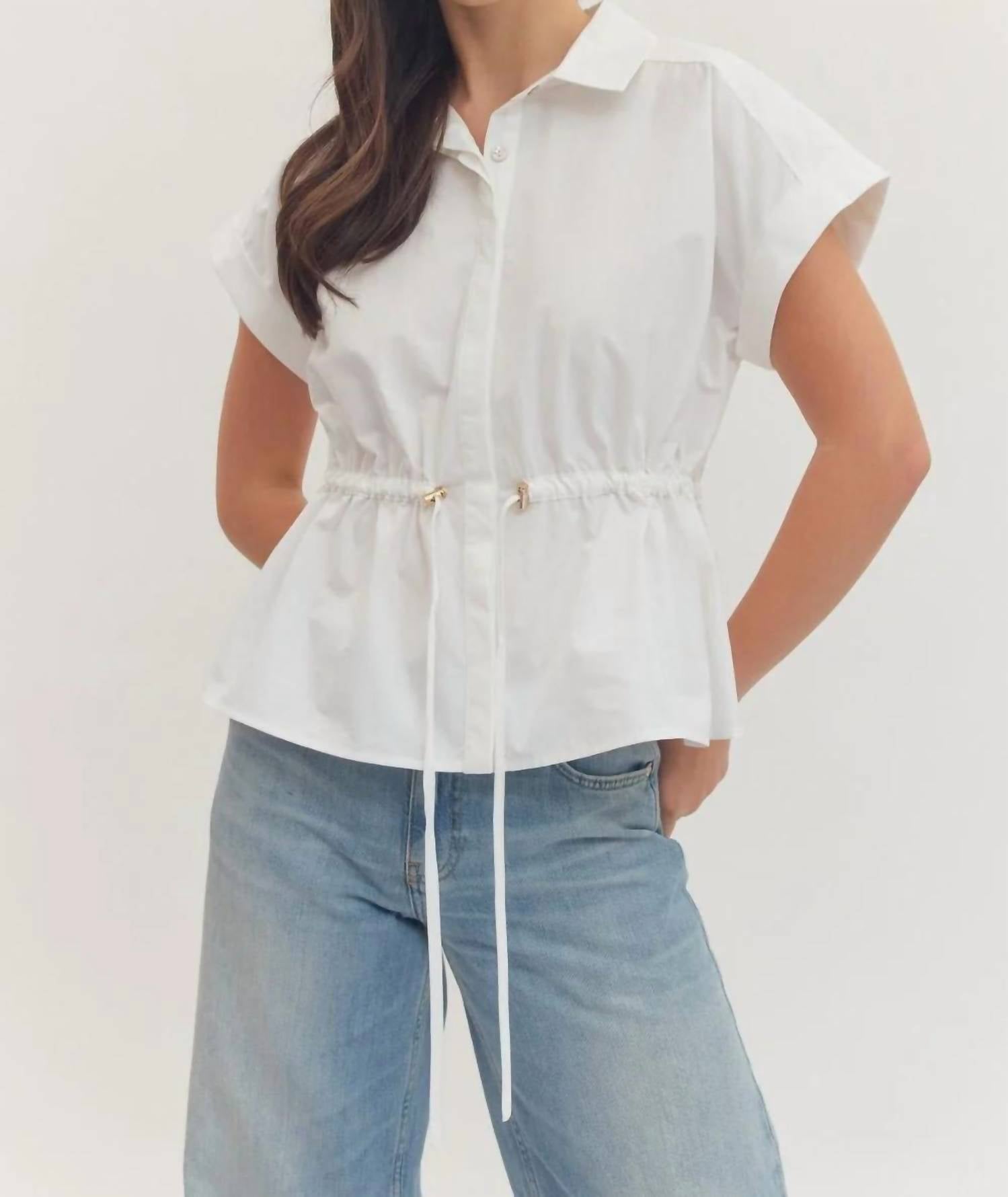 Entro - Drawstring Waist Peplum Top