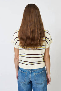 Central Park West Chloe Oxford Collar Sweater in cream stripe - women's blouse - detail view