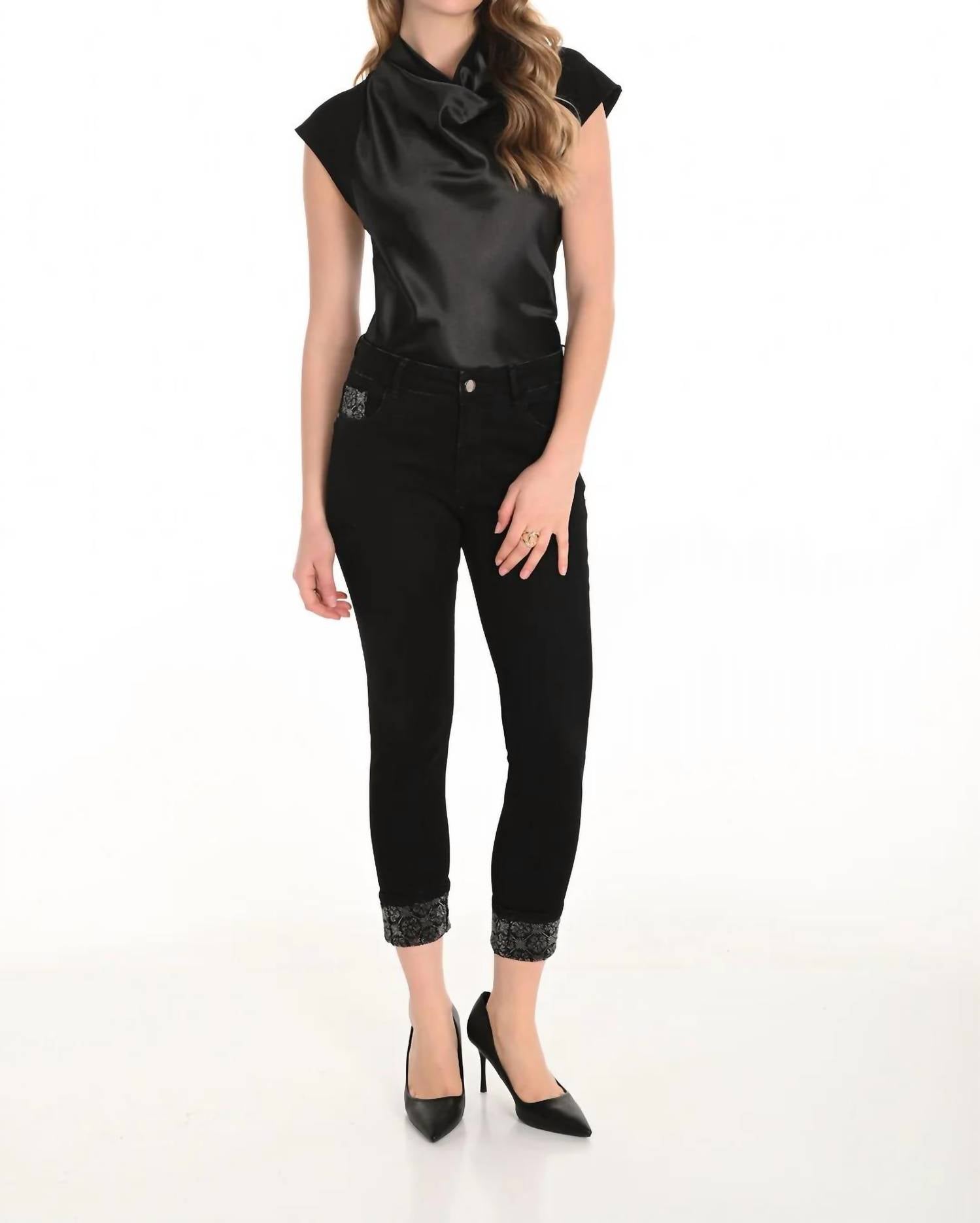 Frank Lyman - Denim Embellished Ankle-length Pant
