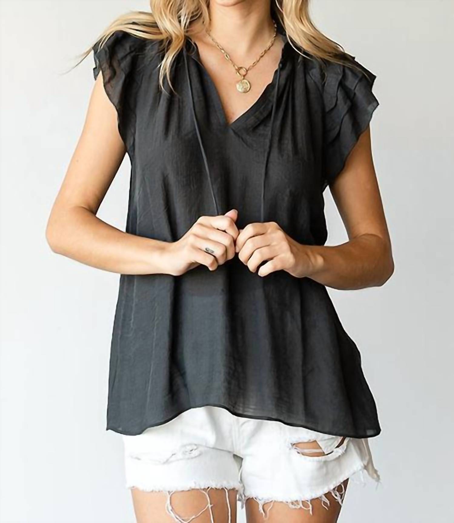 First Love - Drawstring Flutter Blouse - PLUS