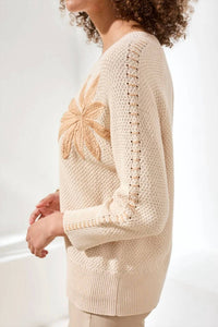 Tribal - Jacquard Sunburst Crewneck 3/4 Sleeve Sweater