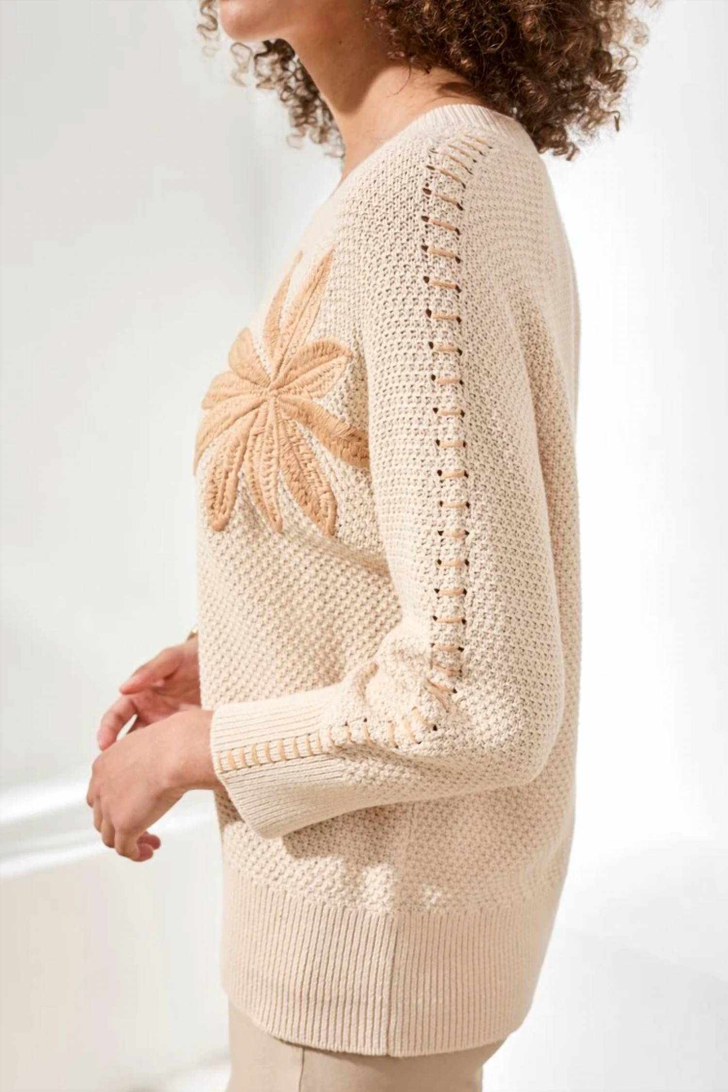 Tribal - Jacquard Sunburst Crewneck 3/4 Sleeve Sweater