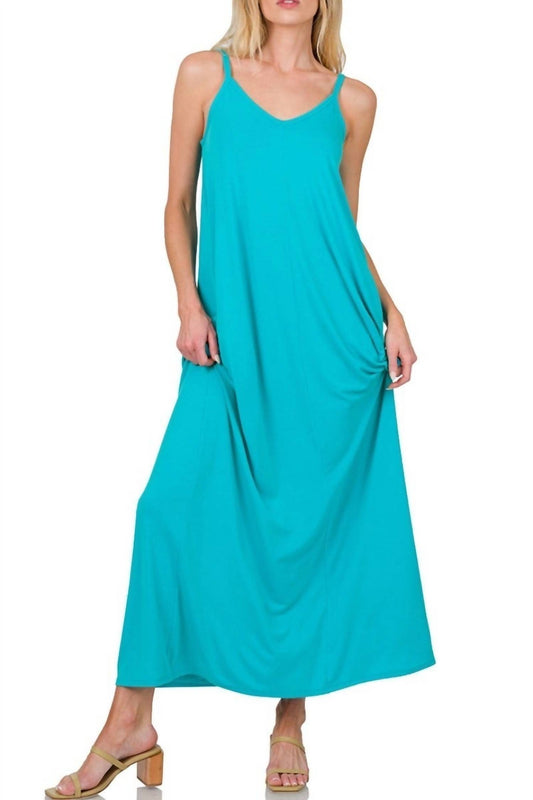 Zenana - Women's V Neck Spaghetti Strap Maxi Dress