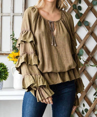 Oli & Hali - Washed Ruffle Sleeve Peplum Top