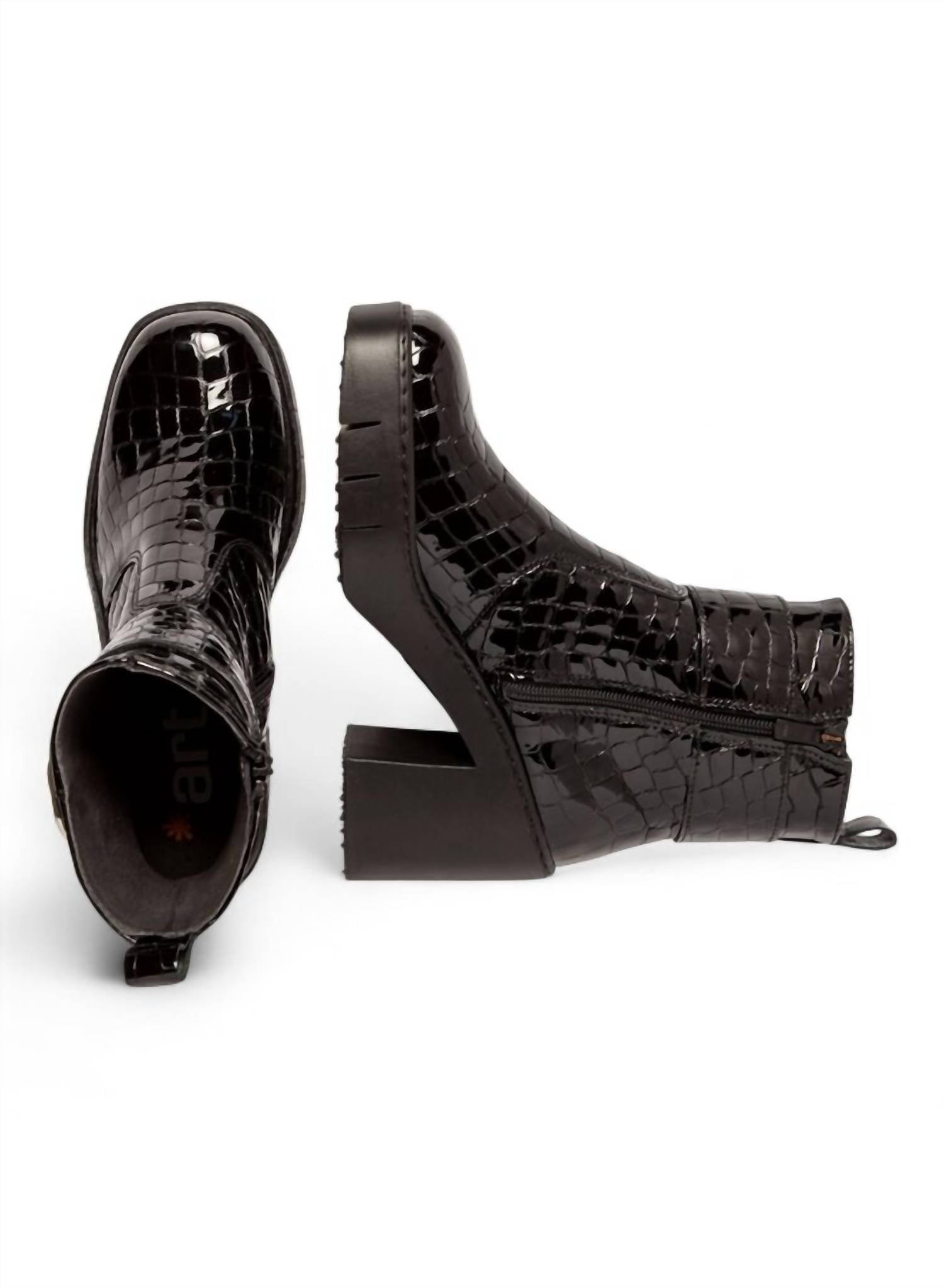 The ART Company Women's 1979 Block Heel Boots in black patent croc - women's shoe - alternate view