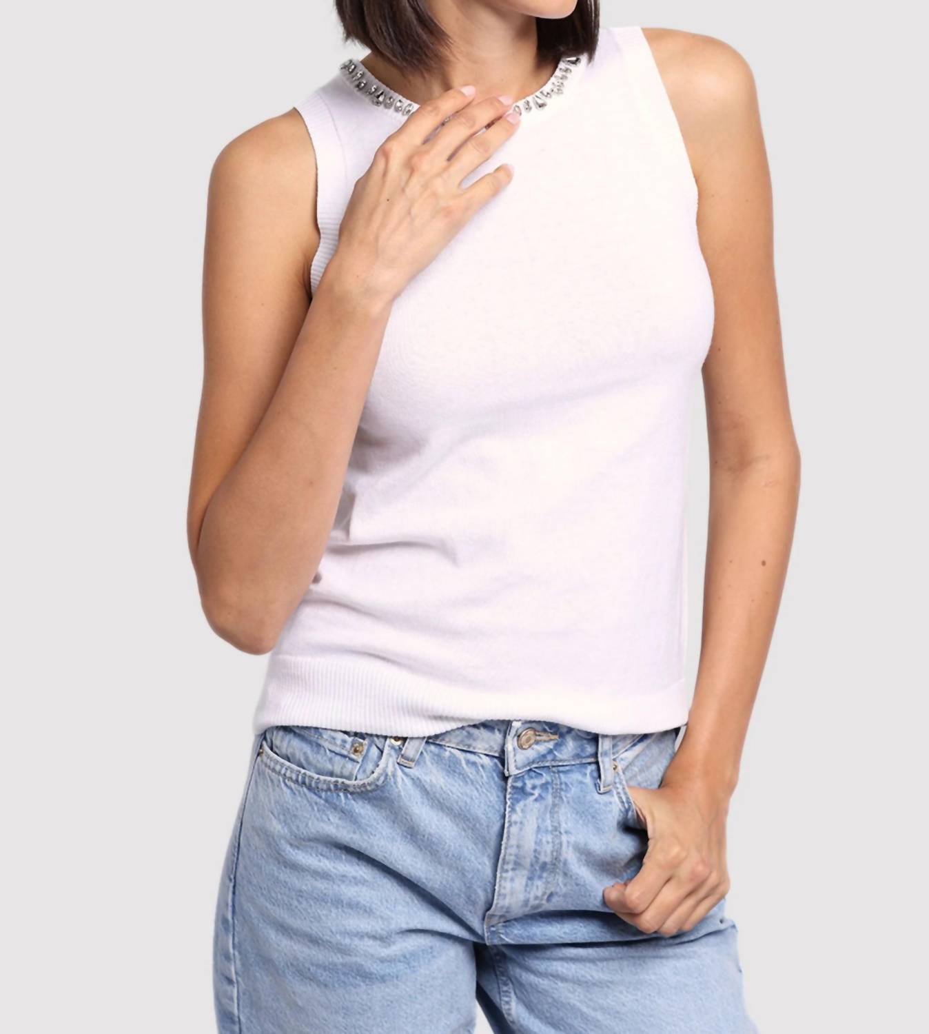 Minnie Rose Jewel Neck Tank Top in white - women's tank top