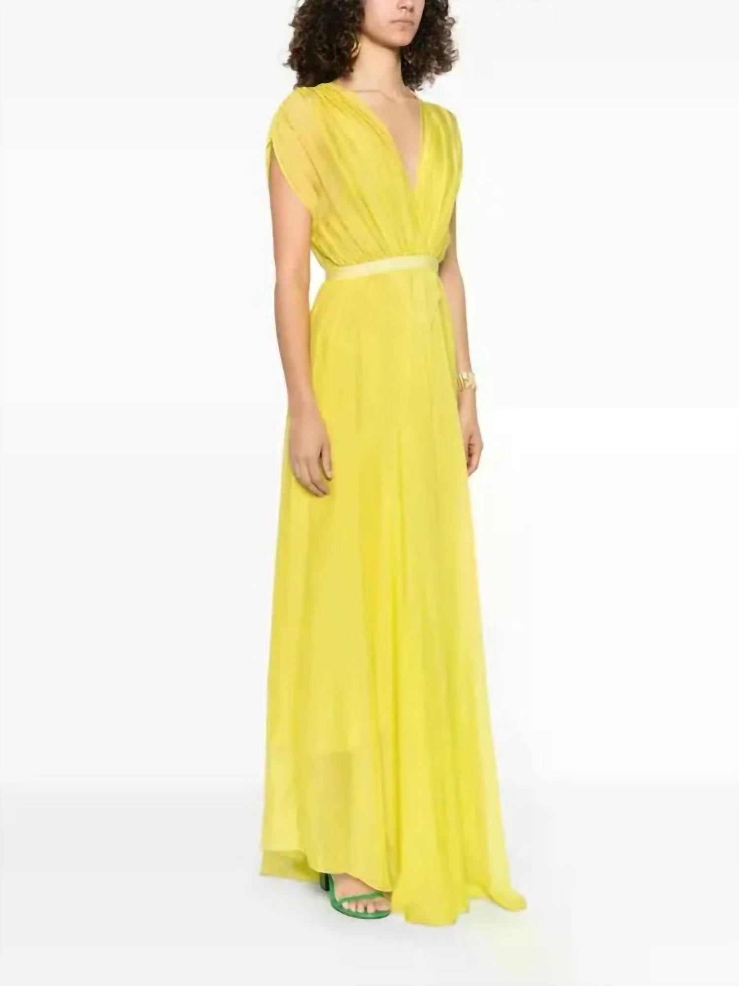 forte forte Chiffon Silk Maxi Dress in yellow - women's dress - detail view