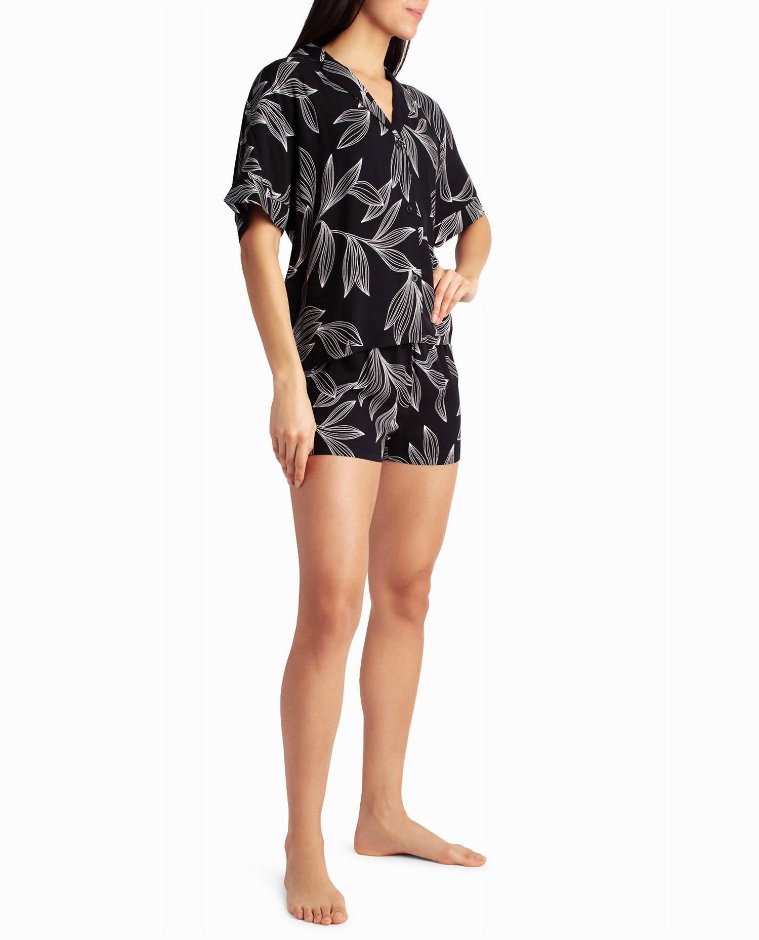 Nicole Miller - Woven Shirt And Short Two-Piece Sleepwear Set