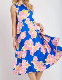 Umgee - Sleeveless Tiered Midi Floral Print Dress