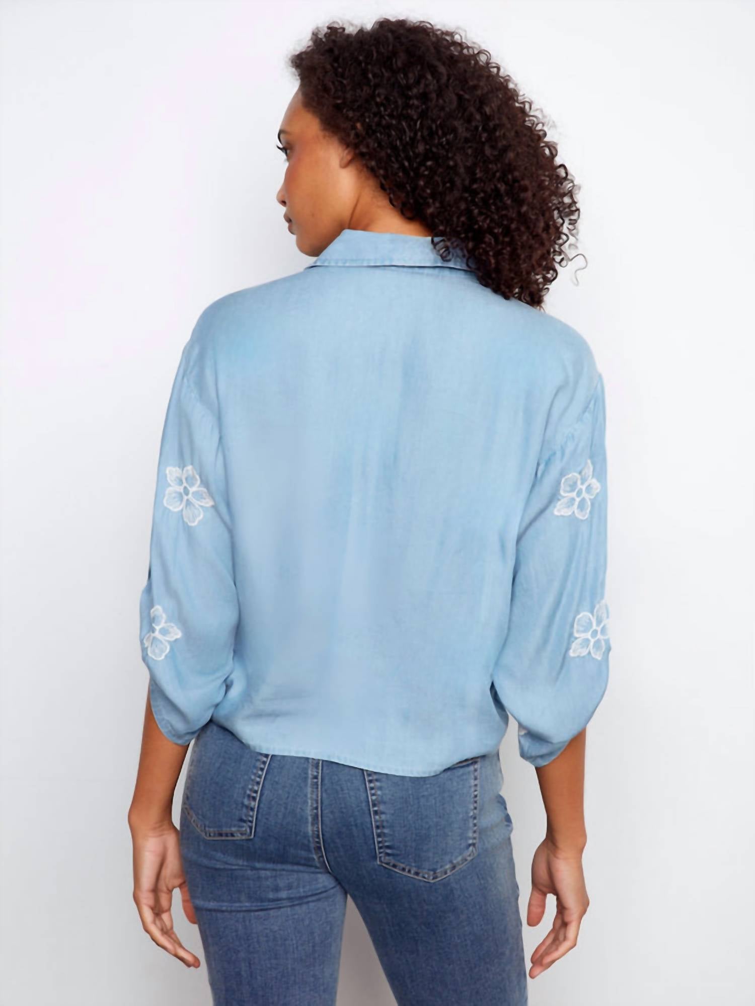 Charlie B - Embroidered Tencel With Front Tie Blouse