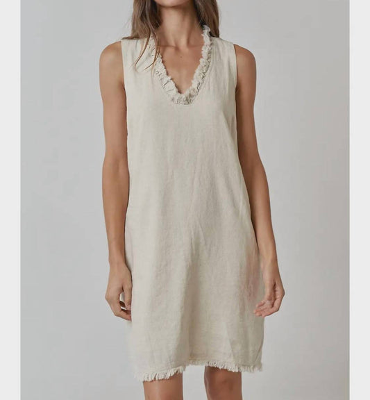 Lalavon - Frayed V-Neck Sleeveless Mini Dress