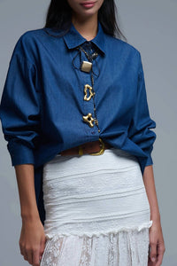 Q2 - Relaxed Denim Shirt With Buttons Top