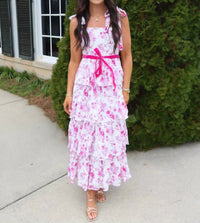 Tcec - Floral Print Tiered Adjustable Straps Mini Dress