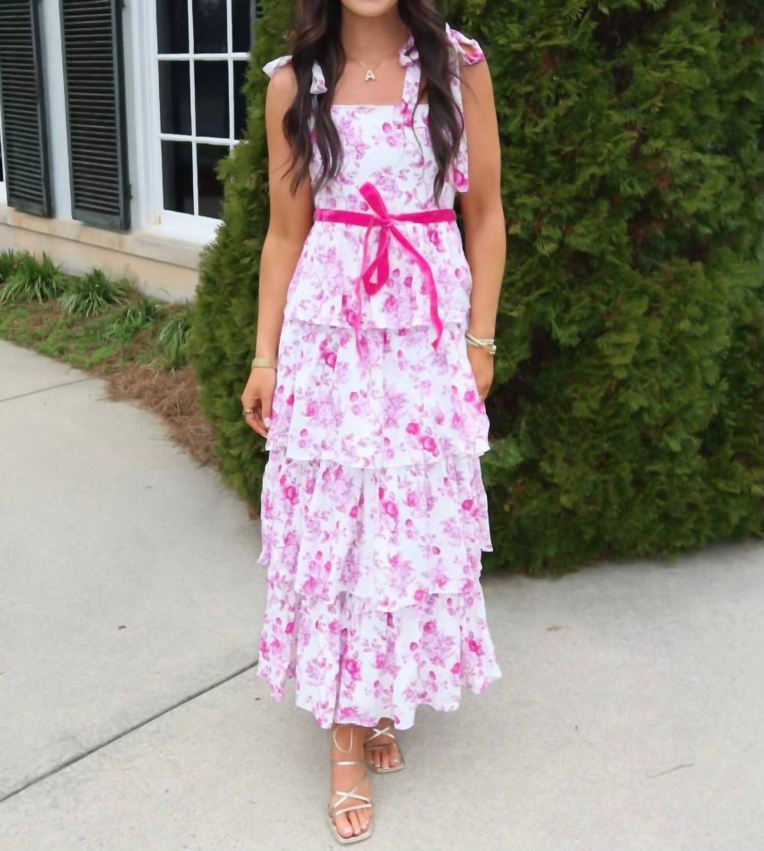 Tcec - Floral Print Tiered Adjustable Straps Mini Dress