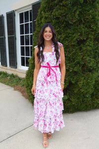 Tcec - Floral Print Tiered Adjustable Straps Mini Dress