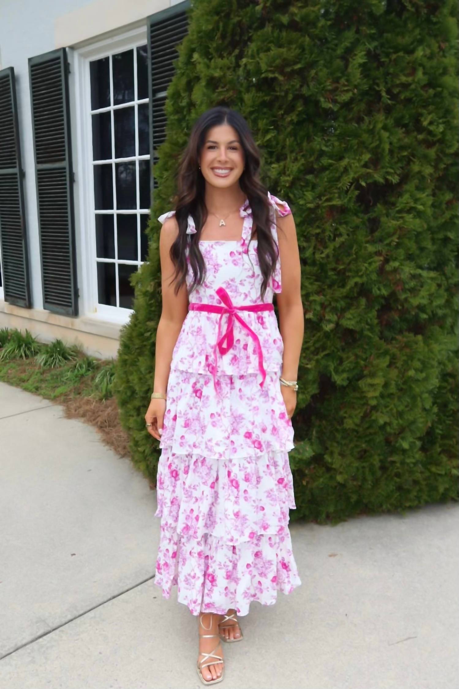 Tcec - Floral Print Tiered Adjustable Straps Mini Dress
