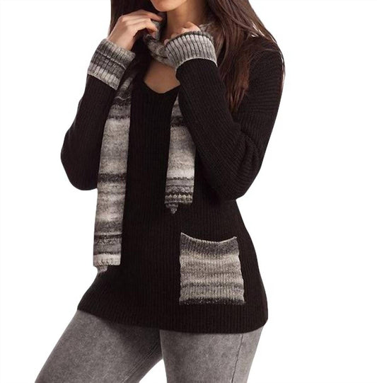 French Kyss - Emilia Ribbed V-Neck W/ Scarf