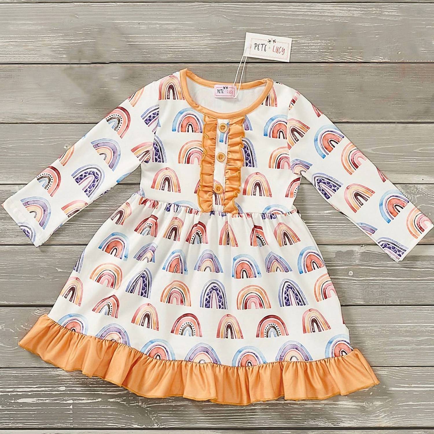 Pete + Lucy - Girls Watercolor Rainbows Dress