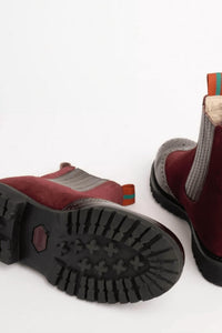 PENELOPE CHILVERS Women's Oscar Brogue-tip Wool-lined Boots in burgundy suede 1 - women's shoe - alternate view