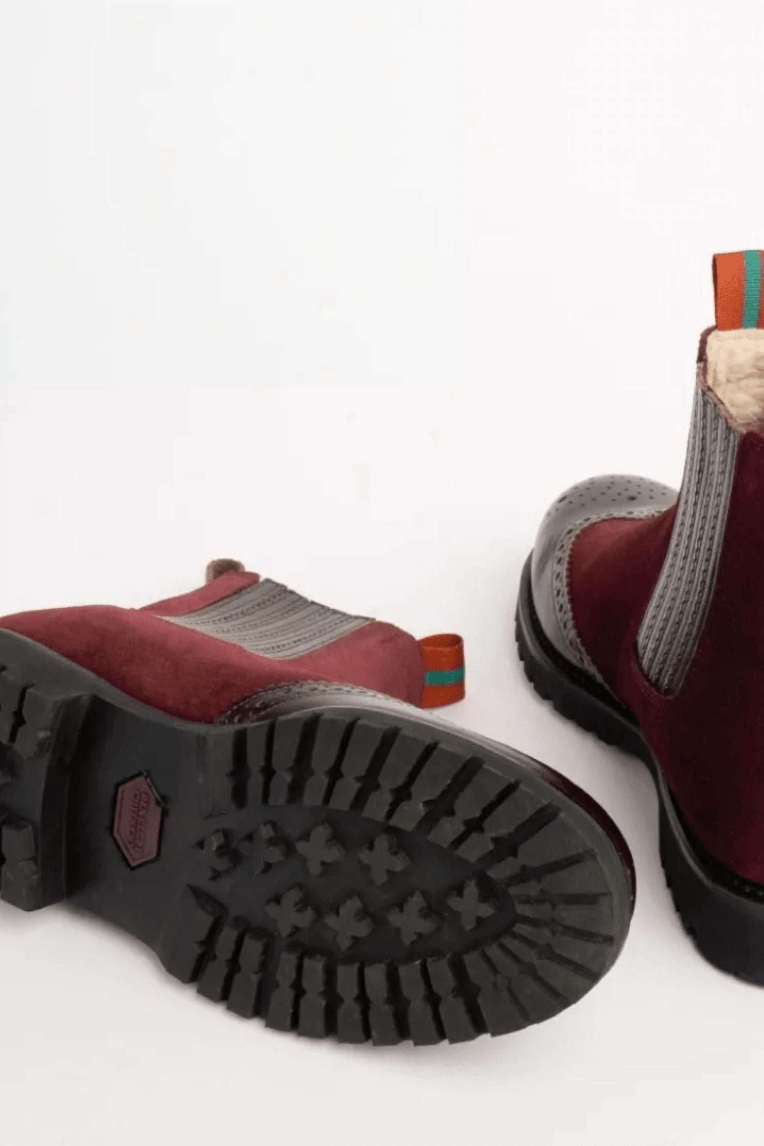 PENELOPE CHILVERS Women's Oscar Brogue-tip Wool-lined Boots in burgundy suede 1 - women's shoe - alternate view