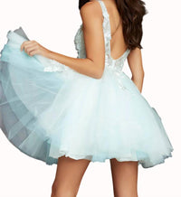 Jovani - Floral Appliqued A-line Cocktail Dress