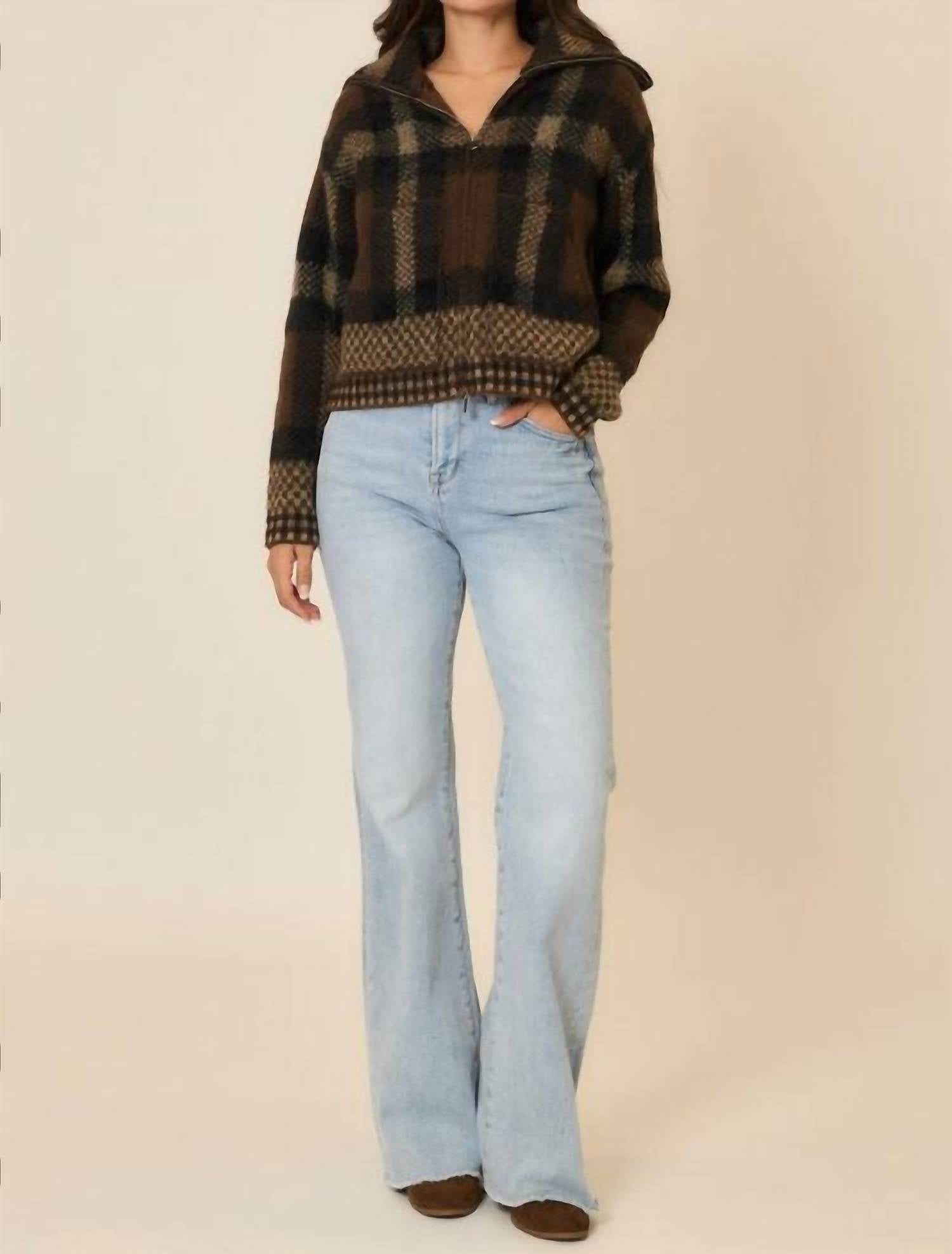 Cozy Co. - Plaid Knit Zipper Jacket
