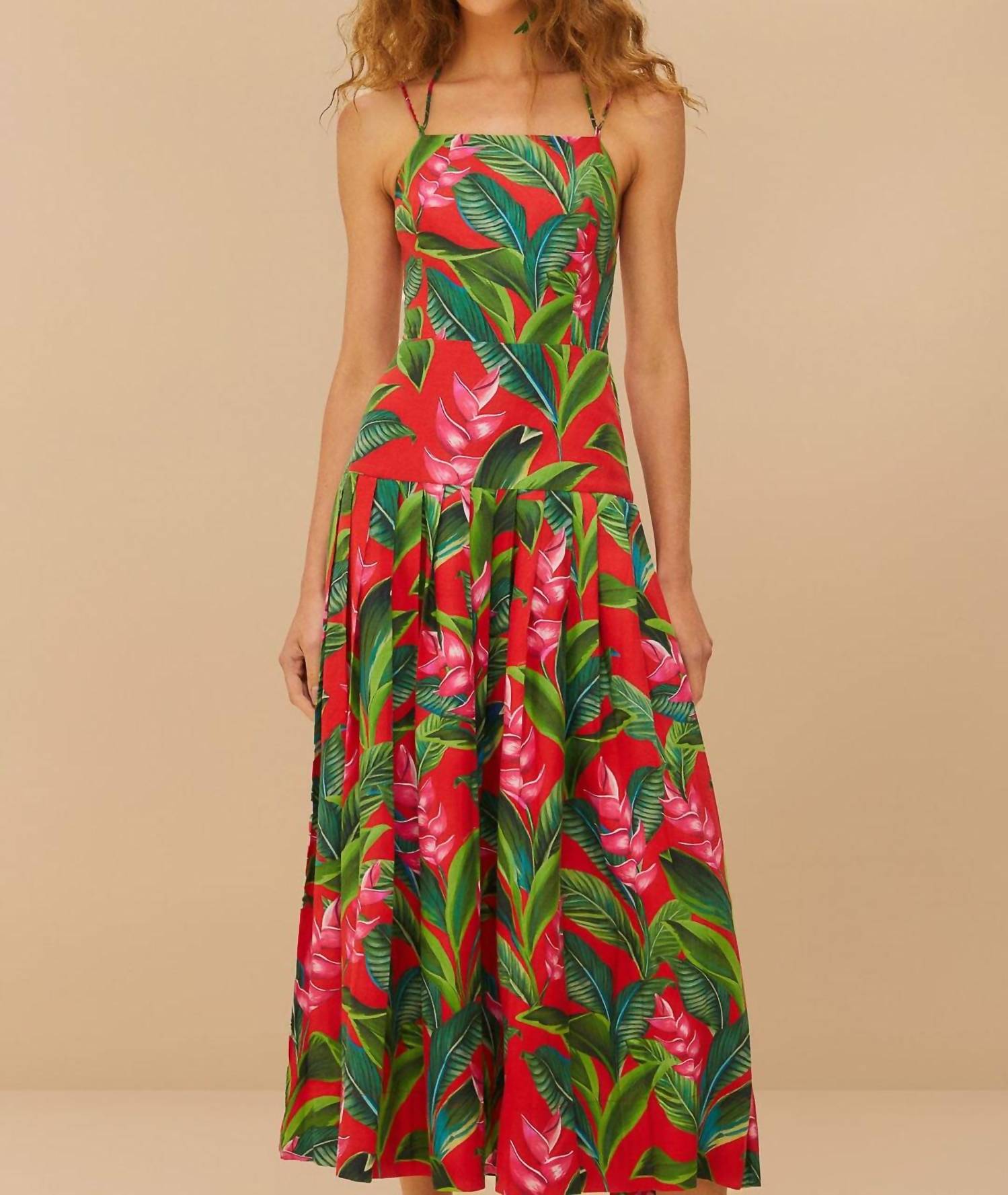 Farm Rio - DREAM GARDEN RED STRAPPY MAXI DRESS