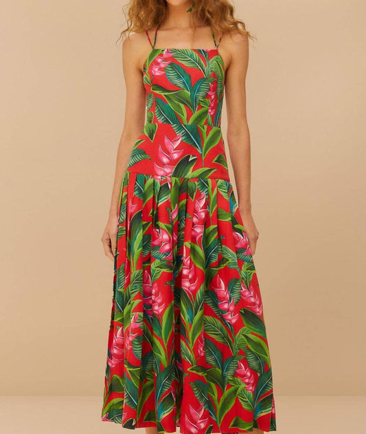 Farm Rio - DREAM GARDEN RED STRAPPY MAXI DRESS