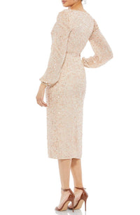 Mac Duggal - Sequin Long Sleeve Cocktail Midi Dress