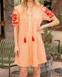 Voy - Jennie Embroidered Sleeve Tassel Detailed Shift Dress