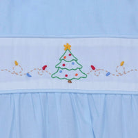 Baby Sen Kids Embroidered Jon Jon Romper in blue christmas tree with lights - kids' item - detail view