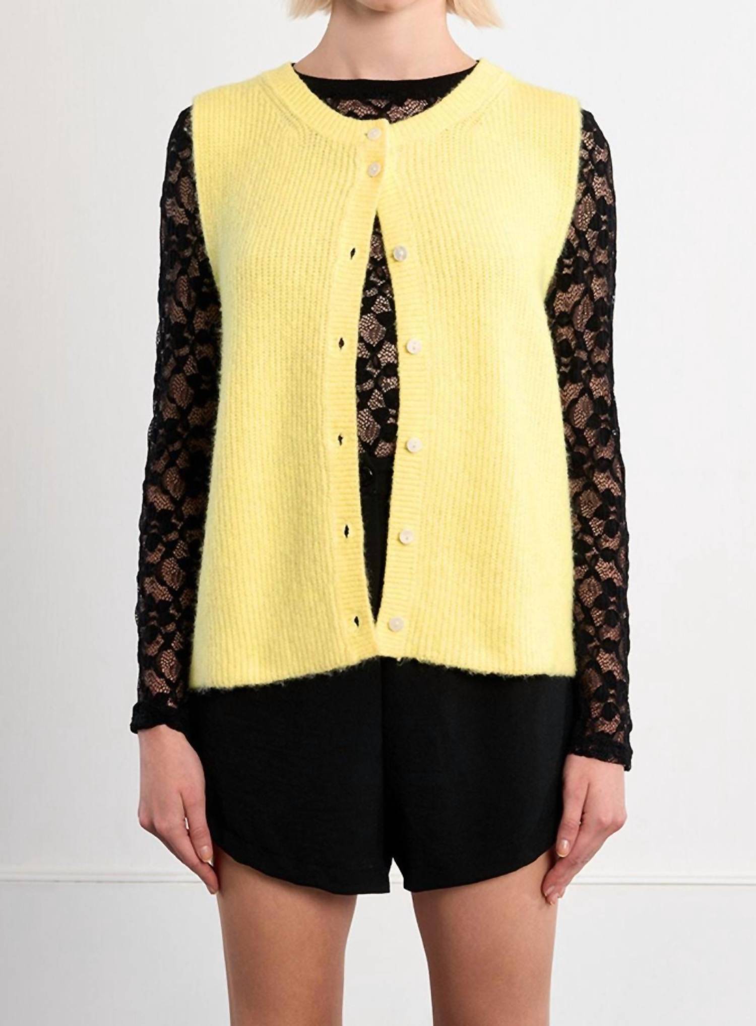 Lili Sidonio Buttoned Sweater Cardigan Vest in yellow - women's jacket