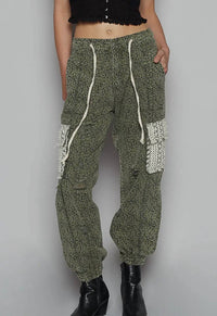 POL Animal Print Jogger in washed green - women's pants