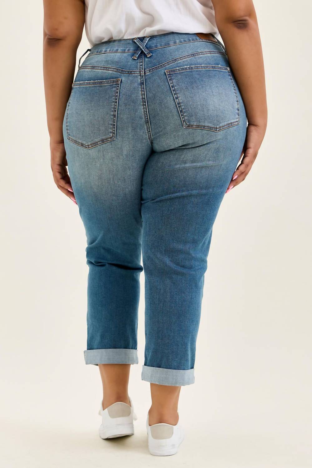 Judy Blue - Cool Denim With Cross Back Belt Loop Boyfriend Jeans