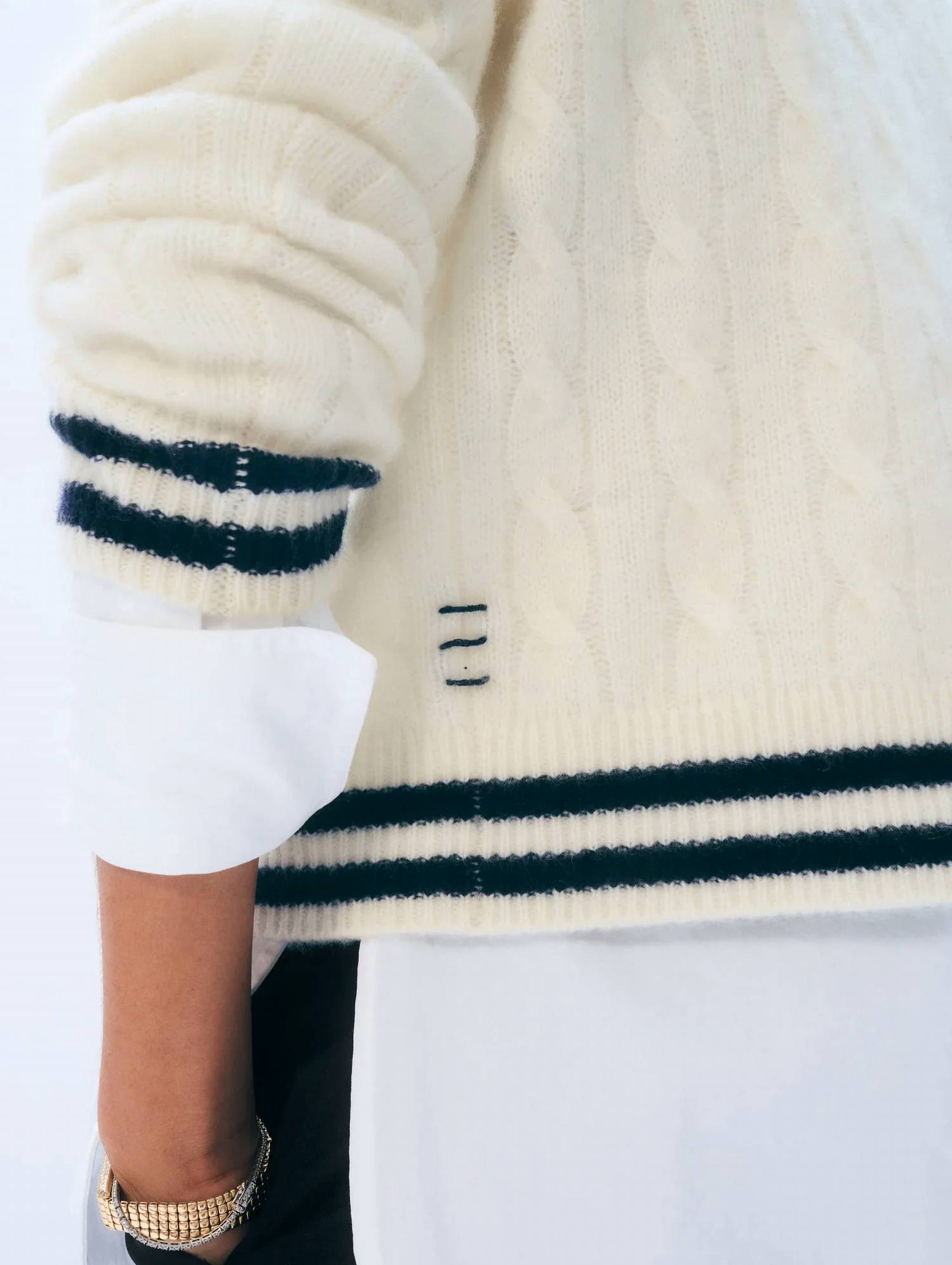 White + Warren - Cashmere Varsity Cable Crew Top