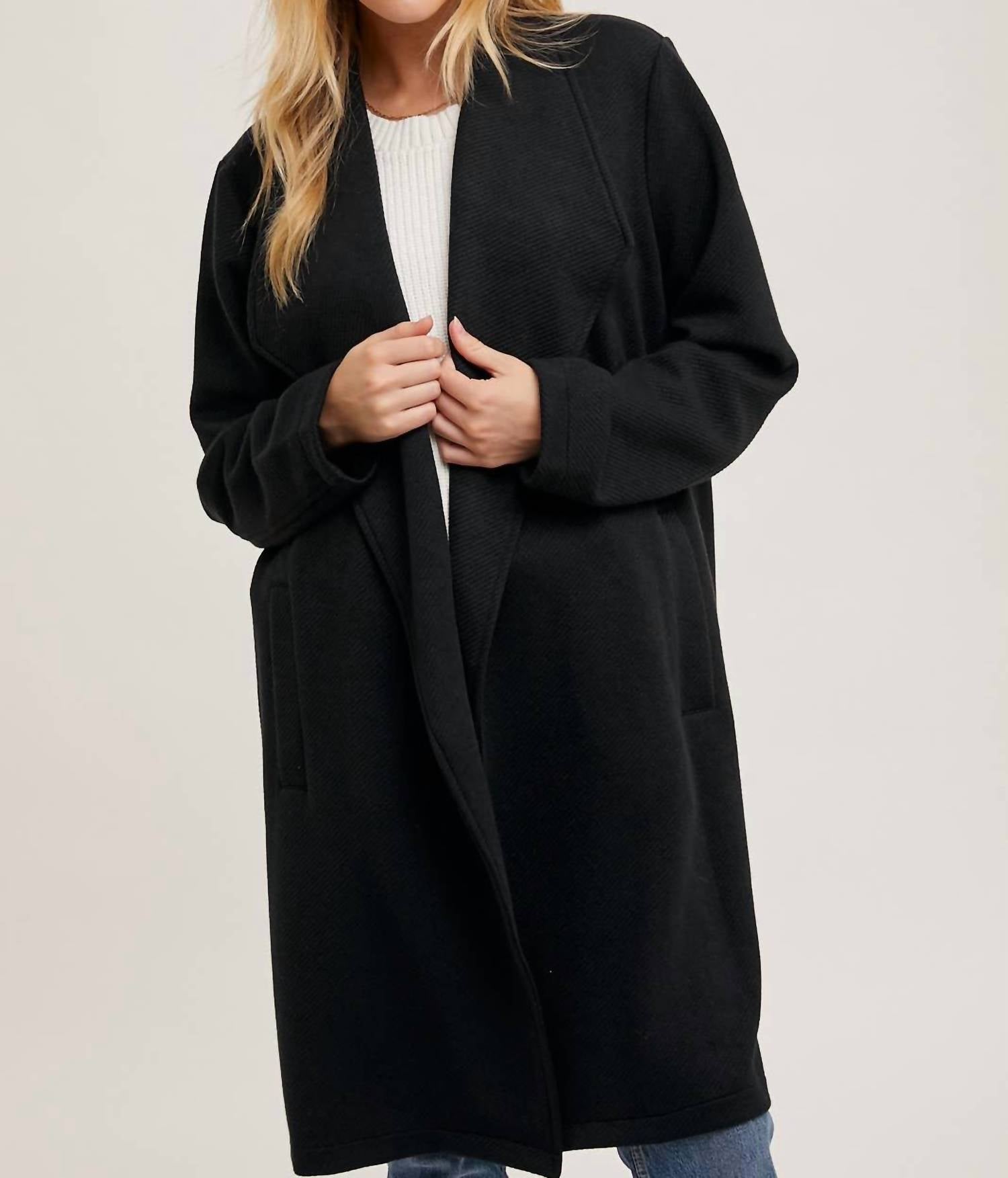 Bluivy - Knit Drape Open Front Coatigan Top