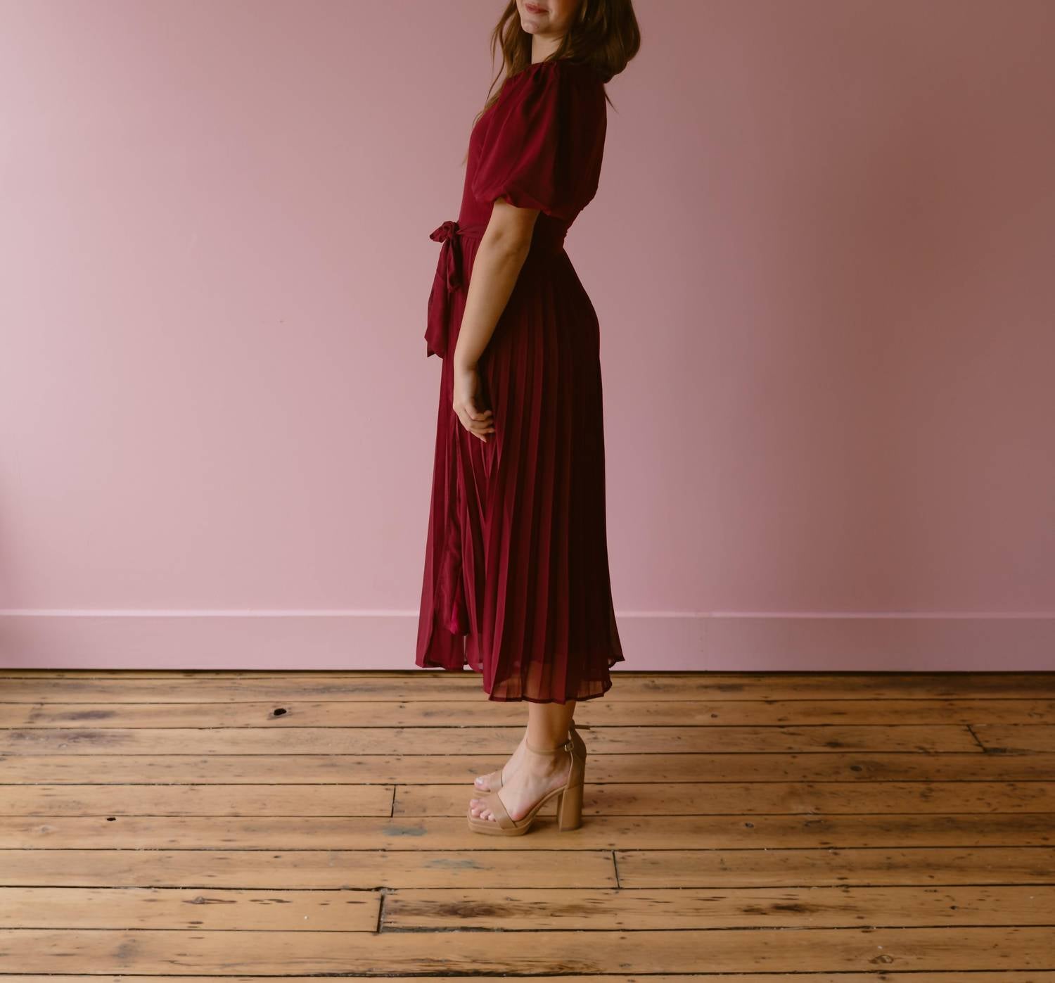 TCEC Brandi Midi Dress in burgundy - women's dress - detail view