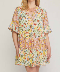entro Mixed Floral Ruffle Dress in multi - women's dress - detail view