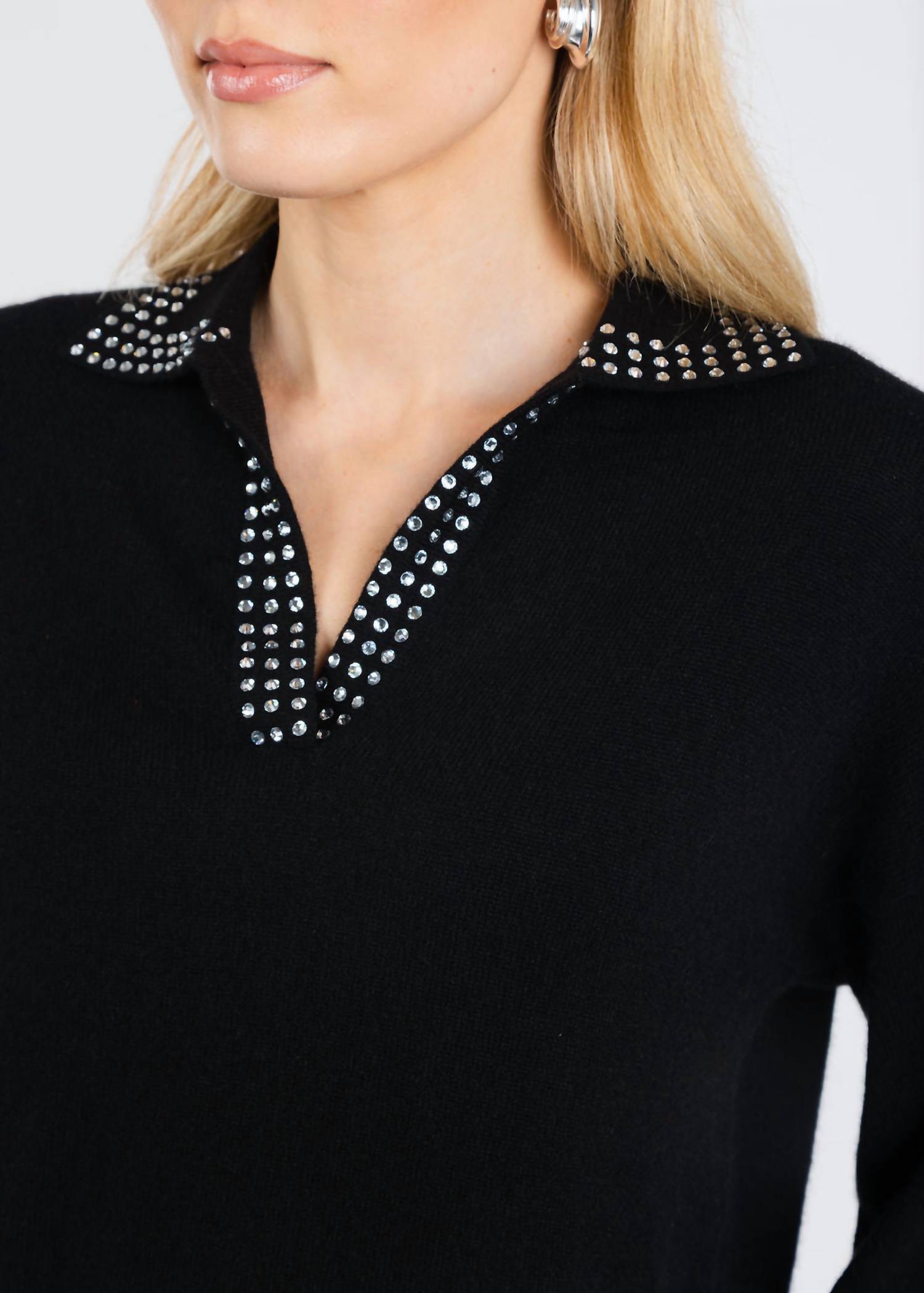 Autumn Cashmere Boxy Cashmere Jewel Trim Sweater in black - women's sweater - view 5
