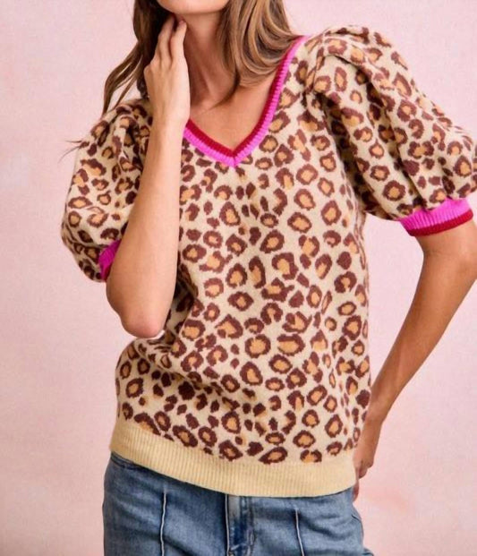 Bibi - Puff Sleeve V-neck Sweater Top