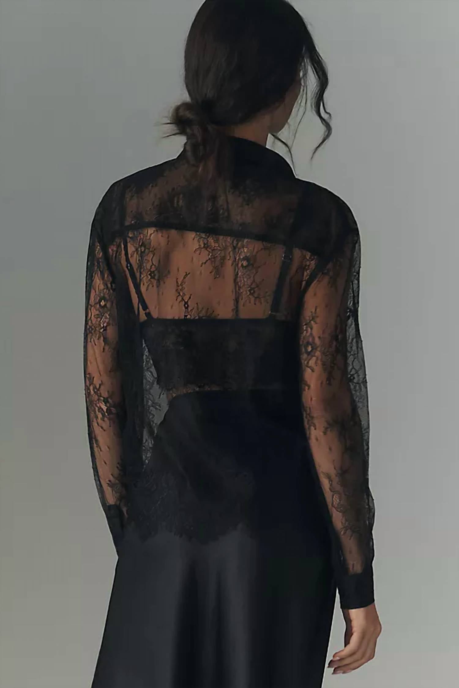 En Saison - Darcy Long Sleeve Sheer Lace Button Down Top